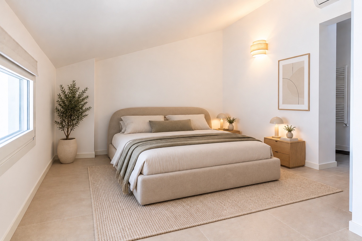 Camera da letto con testiera imbottita in un appartamento CHORA MILANO